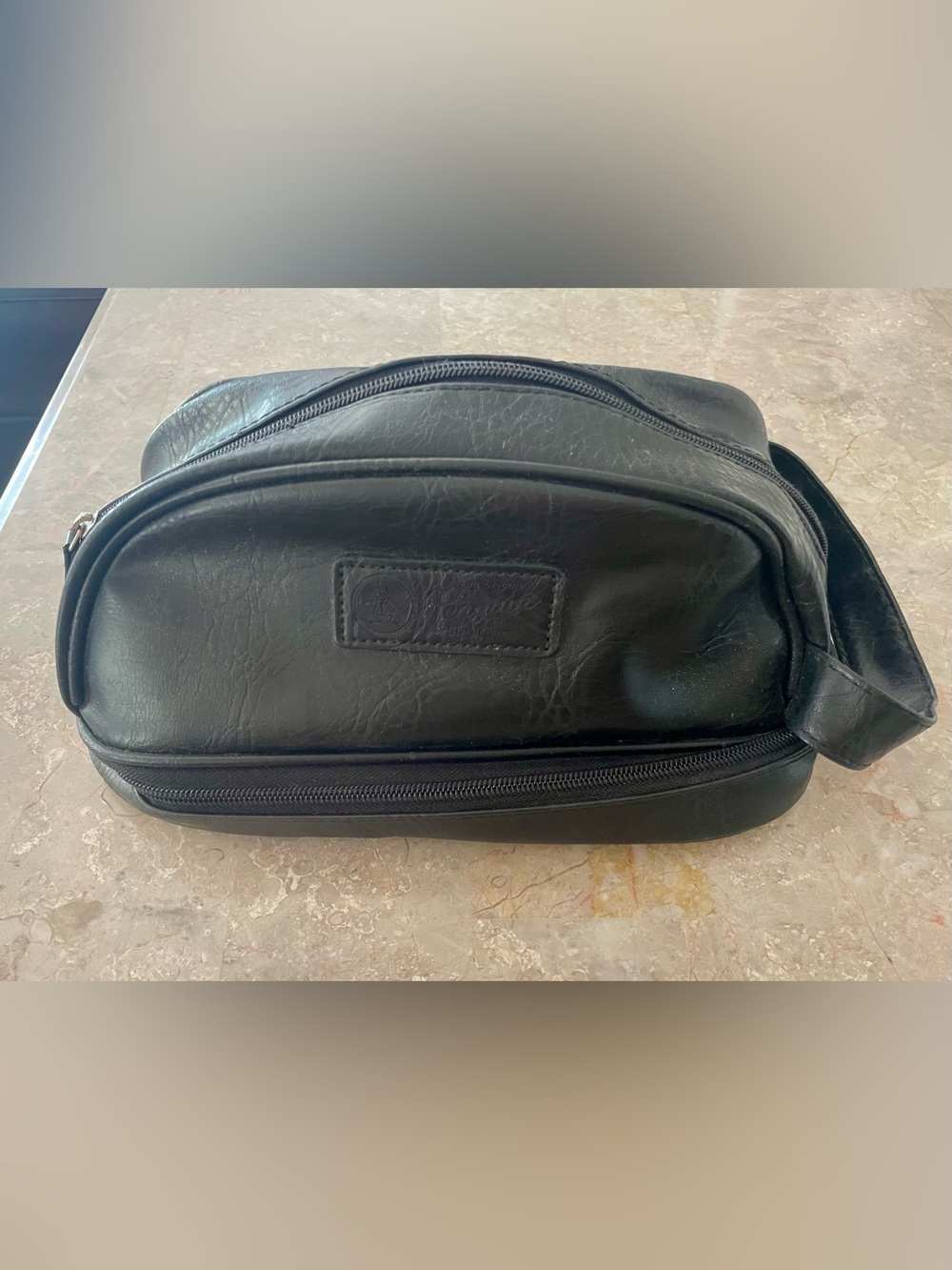 Penguin Black Leather Travel Dopp Kit Toiletry Bag
